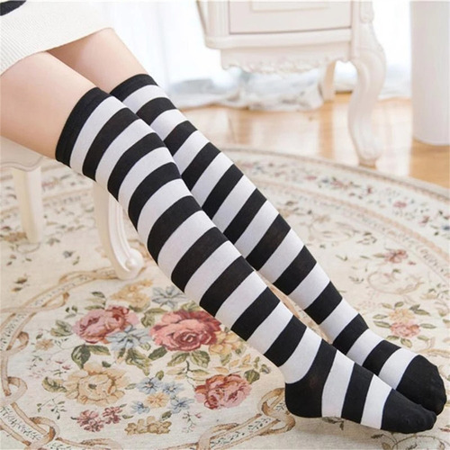 Calcetines A Rayas For Mujer, Hasta El Muslo, Medias Largas