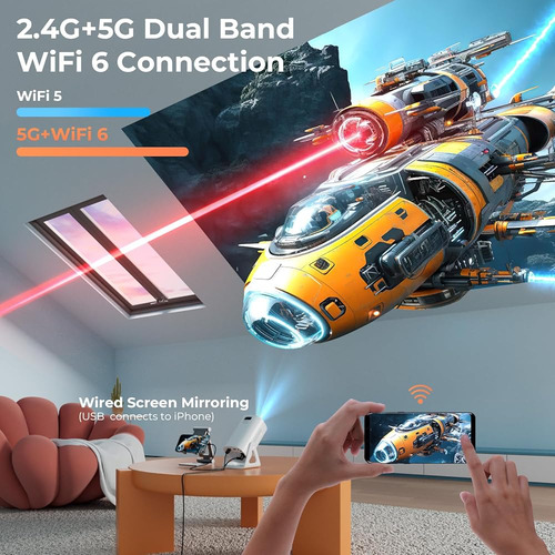 Proyector Portátil 4k Hd Wifi Bluetooth Con Soporte 270°
