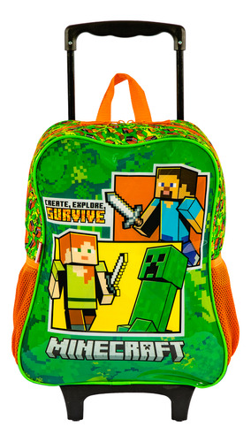 Mochila Rodinha G Escolar Infantil Minecraft Survive