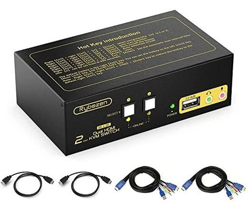 Conmutador Kvm Con 2 Puertos Usb, Usb Y Hdmi Swtch