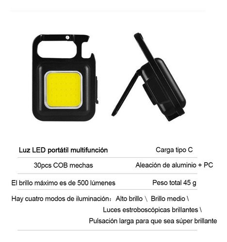 2 Piezas Linterna Lampara Recargable Led De Lampara Llavero