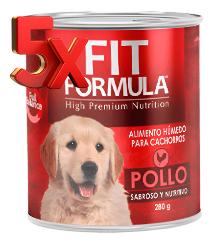 5 X Lata Alimento Humedo Fit Formula Cachorro Pollo 280 Gr