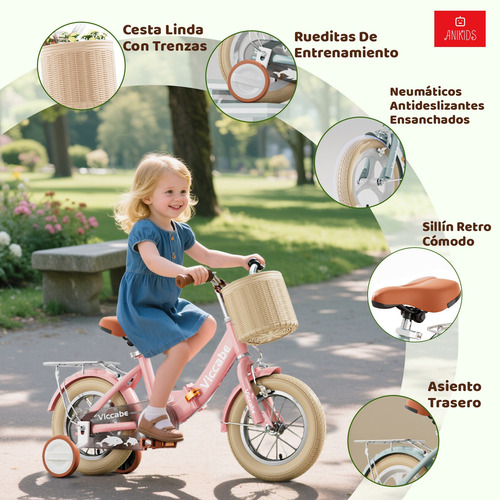 Bicicleta Infantil Plegable Aro 16 Con Rueditas Color Rosado Rosa 16