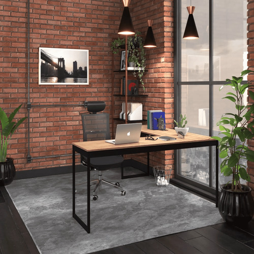 Escrivaninha Mesa Em L Industrial De Canto Nórdico Meslmagn 150x74x45 Vintage Ferro E Madeira Laminado Com Preto Sofa Sogude