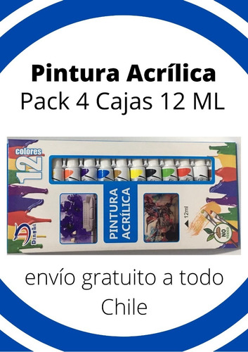 Pack 4 Cajas Pintura Acrílica (12 Ml) 12 Colores C/u