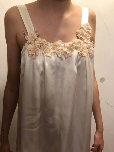 Vestido Beige Allo Martinez 100% Seda Y Bordado Nuevo!