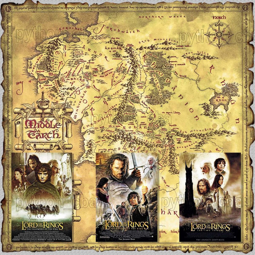 Póster Mapa Tierra Media Y Saga Lord Of The Ring 100x100