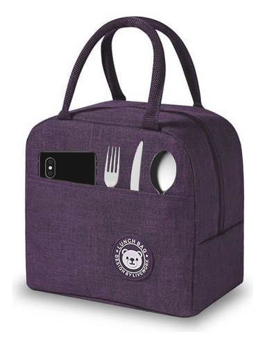 Lonchera Termica Bolsa Almuerzo Comida Lunch Escolar Oficina Portatil Kimhi Fiambrera Impermeable Aislamiento Frio Y Calor Color Morado