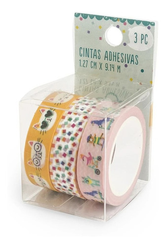 Set 3 Cintas Con Diseño Washi Tape Animalitos Village Color DIFERENTES Cute