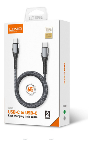 Cable 2 Metros Ldnio Tipo C A C Carga Super Rapida 65w Lc102