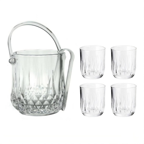 Set Hielera + Vasos De Vidrio Labrado