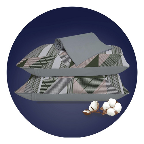 Jogo Cama Casal 3 Peças 100% Algodão Slim Lencol Elastico Cor Avila Desenho Do Tecido Geométrico