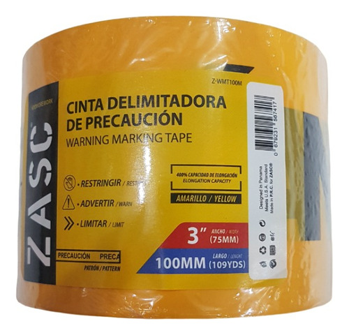 Cinta Delimitadora De Precaucion Amarilla 3 X 100mts Zasc