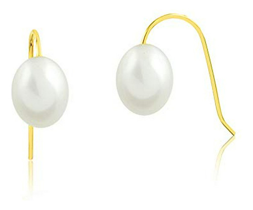 18k Solid Yellow Gold Freshwater Cultured Pearl Hook Drop Ea