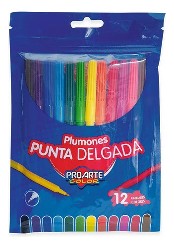 Plumones Punta Delgada Scripto 12 Colores Proarte