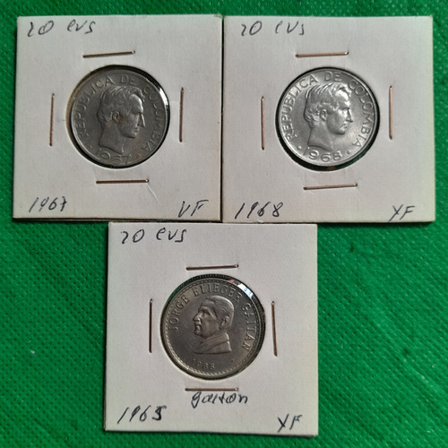 3 Moneda Encartonada De 20 Centavos, 1 Gaitan, Xf