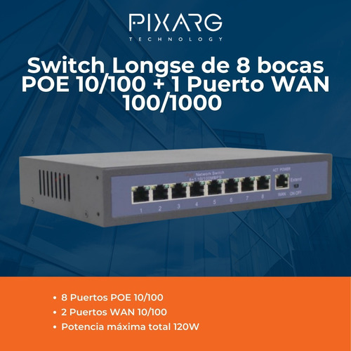Imagen 2 de 8 de Switch 8 Bocas Poe 10/100 + 1 Boca Wan 100/1000 Longse