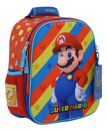 Mochila Chica Preescolar Chenson Super Mario Bros Drivuen Color Azul Diseño De La Tela Lisa