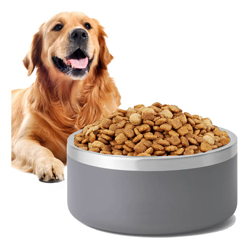 Plato De Acero Inoxidable Tazón Antiderrapante Para Perros Y Color Gris Claro