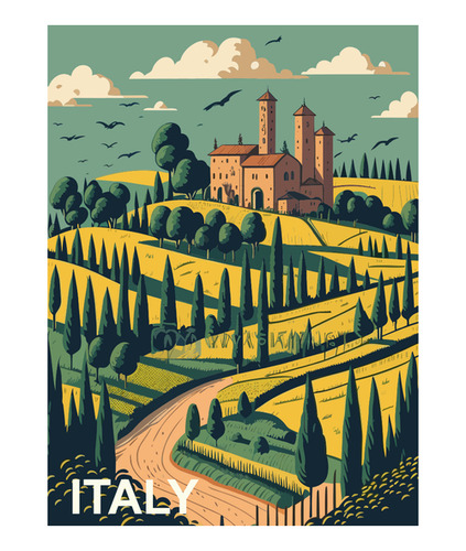 Poster Papel Fotografico Italia Villa Toscana Vector 60x80