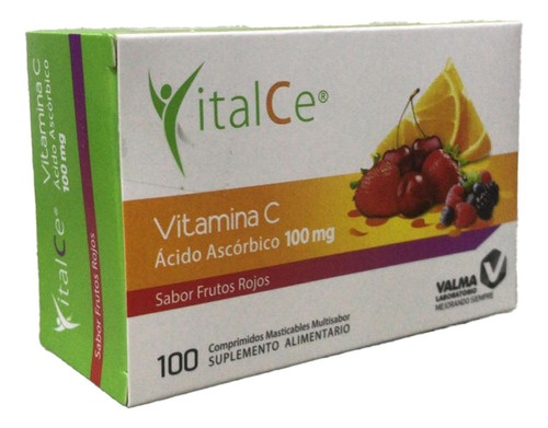 Vitamina C 100mg 100 Comprimidos Masticables Frutos Vitalce Sabor Frutos Rojos