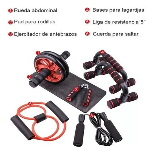 Kit Rodillo Abdominal Barras Push-up Cuerda Ejercitador Mano