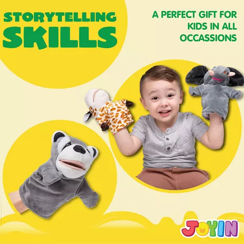 JOYIN Juego de marionetas de mano para niños, juguetes de peluche de  animales para niños pequeños, incluye elefante, unicornio, cachorro, cerdo,  tigre
