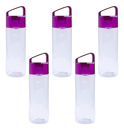 Paquete De 5 Cilindro De Plástico Con Taparrosca Cap 655ml Color Transparente Con Tapa Morado