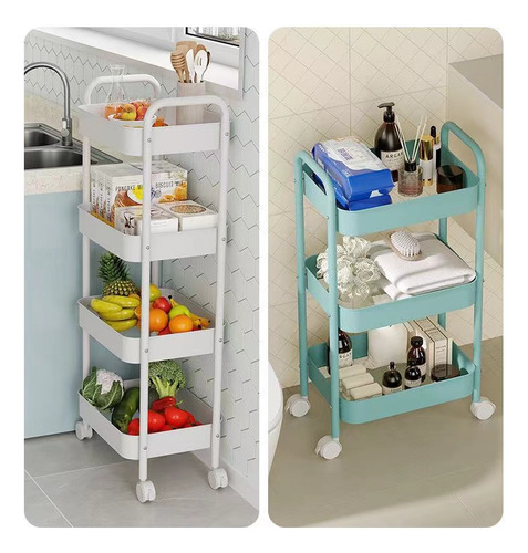 Carrito Auxiliar Metalico Para Estetica 3 Niveles Color Turquesa