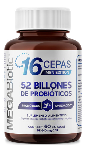 Megabiotic Men Edition 16 Cepas 52 Billones 60 Caps Creatina Sabor Sin sabor