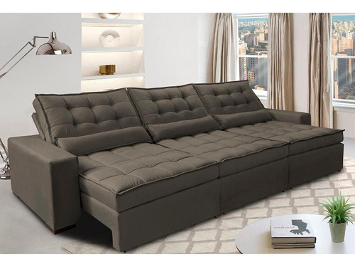 Sofá Retrátil e Reclinável 3,82m com Molas Ensacadas Cama Inbox Gold Tecido Suede Velusoft Café