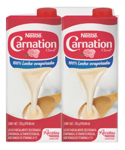 Leche Evaporada Carnation Clavel Nestlé 2 Pzas De 679.88 Ml