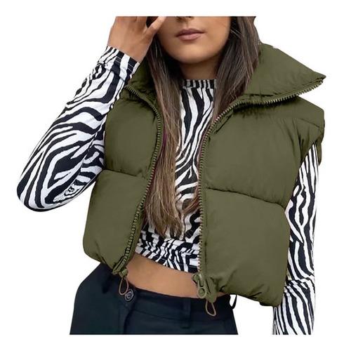 Q Mujeres Abrigo Chaqueta Invierno Crop Chaleco Manga Ligera