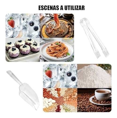 10 Pinzas De Plastico Transparente Para Servir Y 12 Cucharas