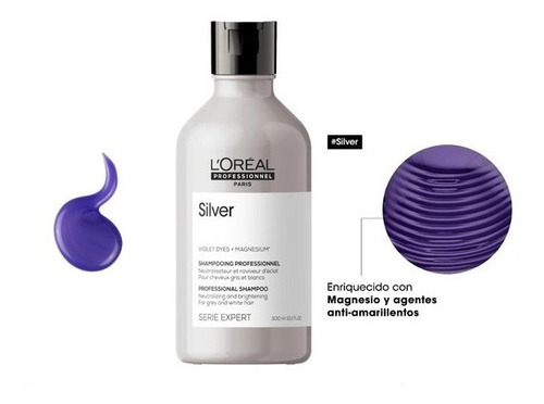 Imagen 2 de 8 de Shampoo Silver X300ml Loreal Serie Expert Cabellos Grises