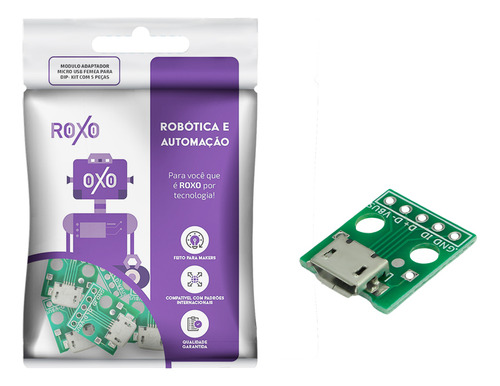 5x Módulo Conector Micro Usb Fêmea Dip Protoboard - Roxo