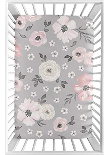 Sweet Jojo Designs Grey Watercolor Floral Girl Mini Cuna Sáb