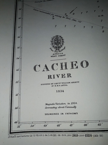 Antigua Carta Náutica Africa Cacheo River Papel Espec. 53x70