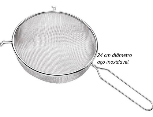 Peneira Aço Inox De Cozinha Malha Fina Coador Escorrer 24cm