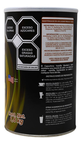 Café Member's Mark Capuccino Vainilla Francesa Con 1.8 Kg