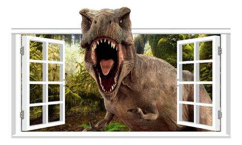 Vinilos Efecto Ventana 3d Tiranosaurio Rex - 1.50m X 1m