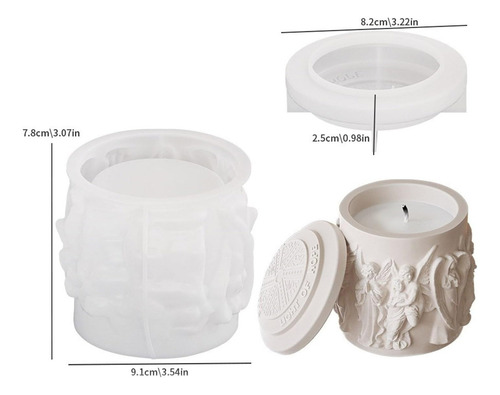 Molde Silicona Contendor Porta Velas Angeles Con Tapa Color Transparente