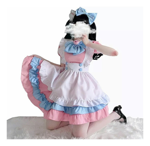 Costume De Anime De Cosplay Maid Lolita Feminino Rosa Fofo