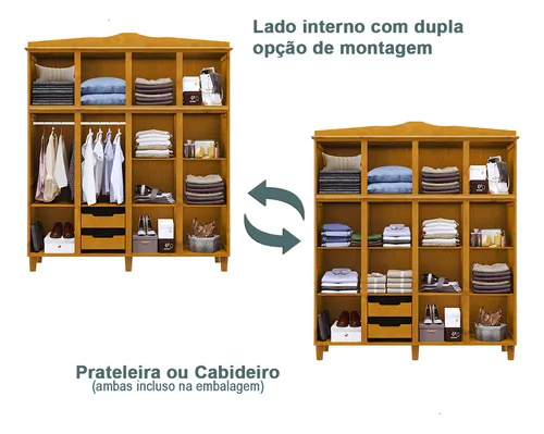 Armario Milan con 4 puertas, maleta, 2 cajones, madera de melón
