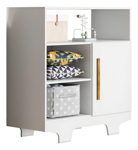 Cômoda Infantil 100% Mdf 1 Porta 3 Prateleiras Flocos Branco