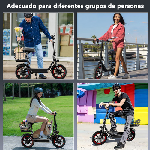 Funjn e11 Scooter Eléctrico Plegable Con Asiento 32km/h-velocidad 45km-autonomía Max Batería 13ah Motor Color Negro Con Rojo Funjn Patin Electrico