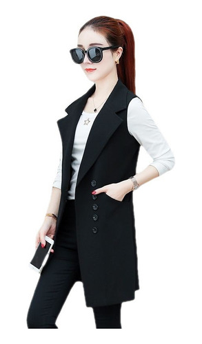 Chaleco Largo A Cuadros Para Mujer, Tipo Blazer, Traje D [u]