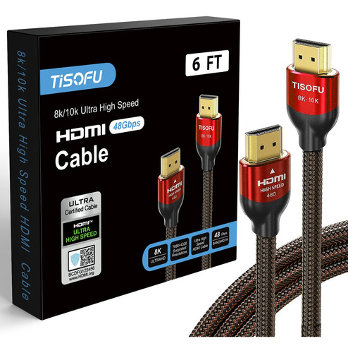 Tisofuultra Certified 10k 8k Hdmi Cable 6ft: Hdmi 2.1 Cable