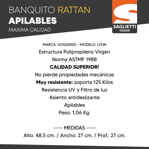Banquito Banco Banqueta Reforzado Ratan Voss2000 Calidad X1