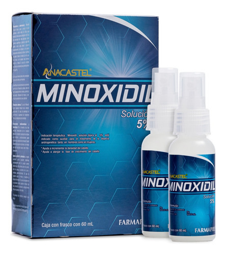 2 Piezas Minoxidil 5% Spray Anacastel Cabello Y Barba 60 Ml